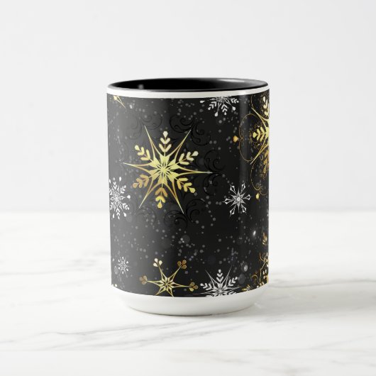 Mug Les flocons dorés de Noël sur l'Arrière - plan noi (Centre)