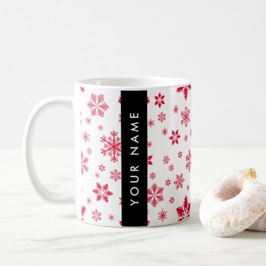 Mug Les flocons rouges, Votre nom, Personnalisez (Avec donut)