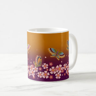 Mug Les papillons japonais au milieu de l'or des fleur