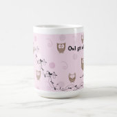 Mug Les points roses de hiboux Brown tourbillonne (Centre)