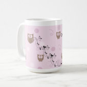 Mug Les points roses de hiboux Brown tourbillonne (Devant gauche)