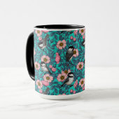Mug Les poulets dans la nature rose, rose et bleu (Devant gauche)