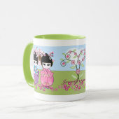 Mug Les poupées japonaises mignonnes, fleurs de (Devant gauche)