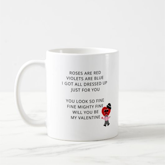 Mug Les Roses Amusants Sont Des Valentines Poème Rouge (Gauche)