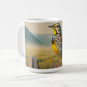 Mug L'est de la larve de Madowlark perchée sur une clô