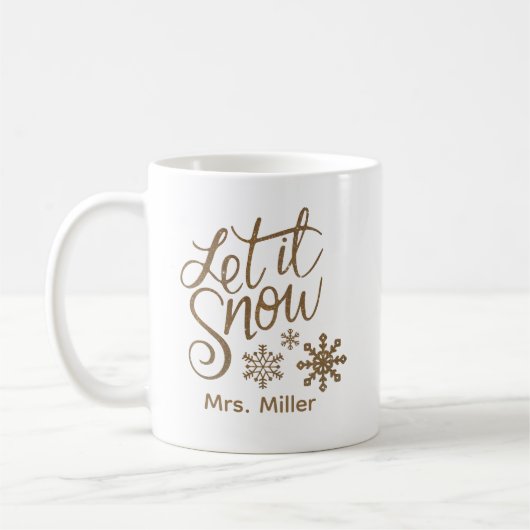 Mug "Let it Snow" Parties scintillant d'or de Noël (Gauche)