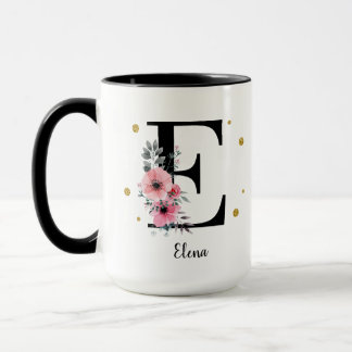 Mug Letras con flores y glitter