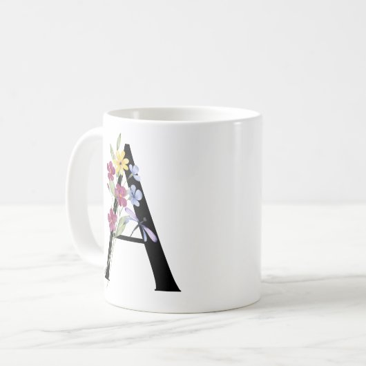 Mug Lettre A avec des fleurs (Devant gauche)