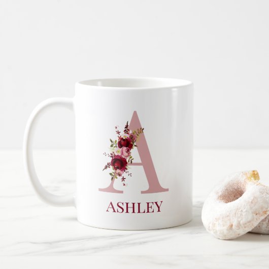 Mug Lettre A Bourgogne Blush Floral (Avec donut)