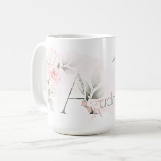 Mug LETTRE A Délicate Rose Rose BLANC (Devant gauche)