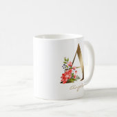 Mug Lettre A | Faux Gold Foil Monogramme Floral (Devant droit)