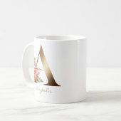 Mug Lettre A | Faux Gold Foil Monogramme Floral (Devant gauche)