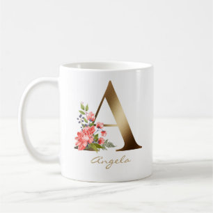 Mug Lettre A   Faux Gold Foil Monogramme Floral