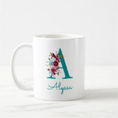 Mug Lettre A Floral rose Turquoise (Gauche)