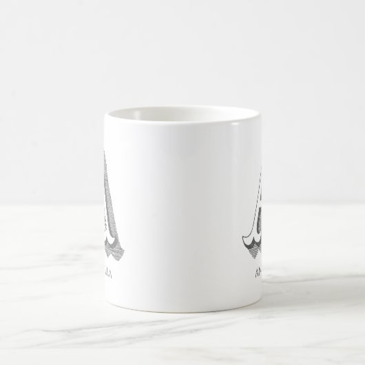 Mug Lettre A Gray Monogramme Nom moderne (Centre)