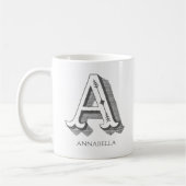 Mug Lettre A Gray Monogramme Nom moderne (Gauche)