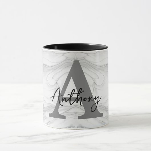 Mug Lettre A Monogramme en Marbre Moderne et Classique (Centre)