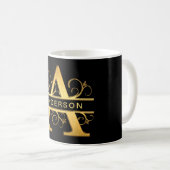 Mug Lettre "A" Monogramme Nom personnalisé Black Gold (Devant droit)