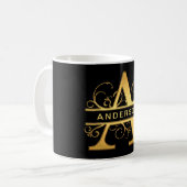 Mug Lettre "A" Monogramme Nom personnalisé Black Gold (Devant gauche)
