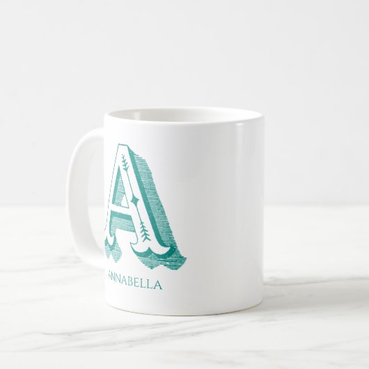 Mug Lettre A Monogramme Turquoise Nom moderne (Devant gauche)