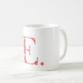 Mug lettre à motifs de fleurs E rouge & points) (Devant droit)