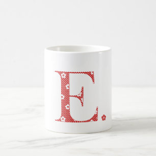 Mug lettre à motifs de fleurs E rouge & points)
