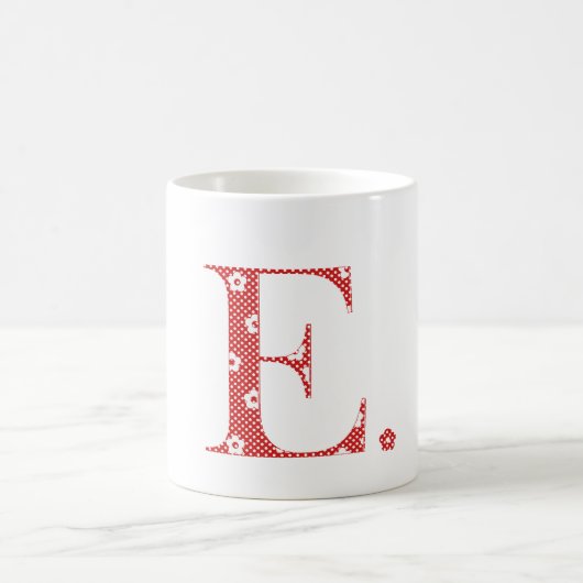 Mug lettre à motifs de fleurs E rouge & points) (Centre)