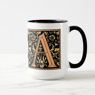 Mug Lettre 'A' Noir et Or Vintage