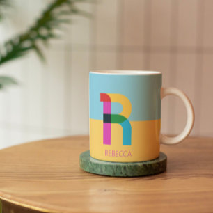 Mug Lettre Alphabet moderne Abstraite colorée R nommée
