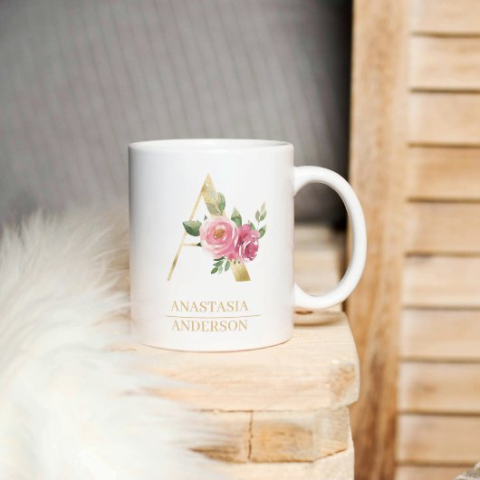 Mug LETTRE Aquarelle Or tendance A | Monogramme