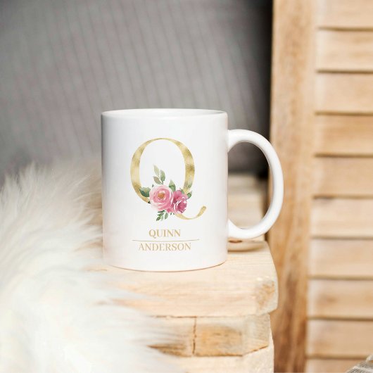 Mug LETTRE Aquarelle Or tendance Q | Monogramme