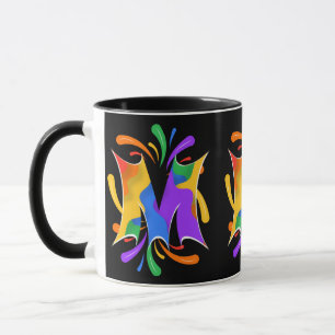 Mug Lettre arc-en-ciel M Monogramme Abstrait