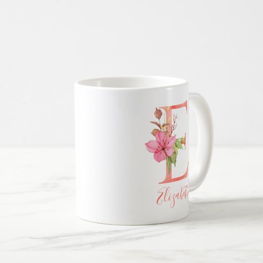 Mug Lettre assez rose "E " d'aquarelle (Devant droit)