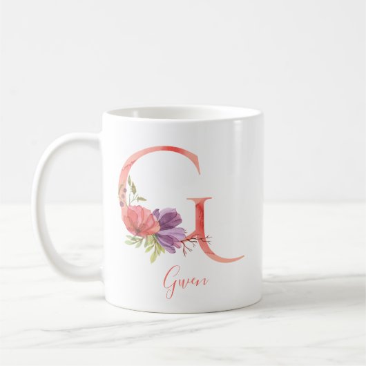 Mug Lettre assez rose "G " d'aquarelle (Gauche)