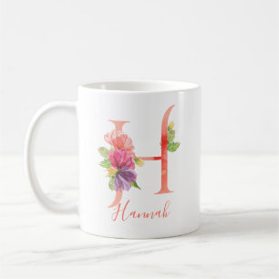 Mug Lettre assez rose "H " d'aquarelle