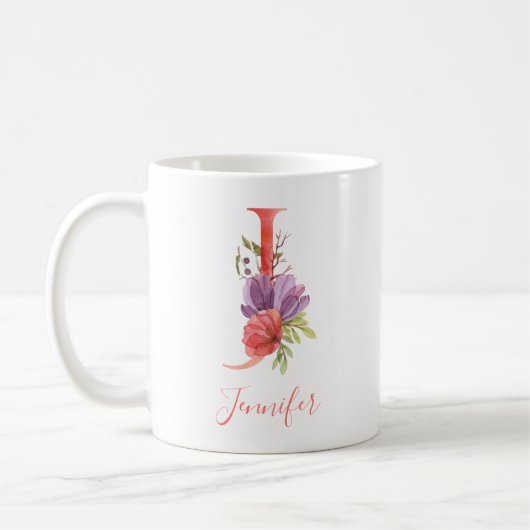 Mug Lettre assez rose "J " d'aquarelle (Gauche)