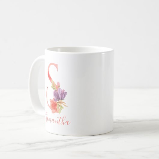 Mug Lettre assez rose "S " d'aquarelle (Devant gauche)