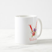 Mug Lettre assez rose "V " d'aquarelle (Devant droit)