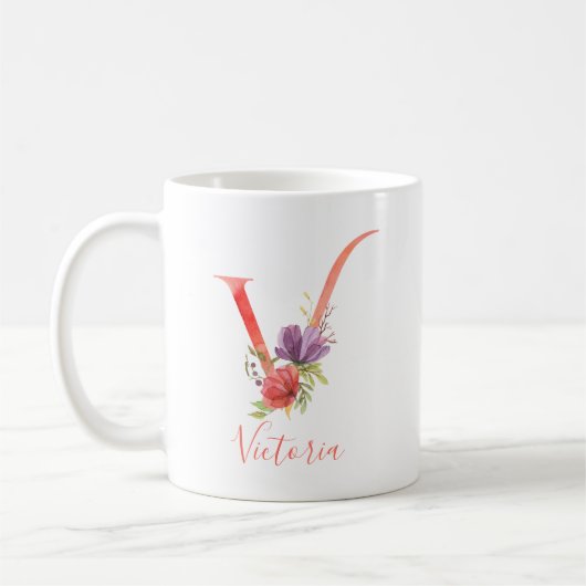 Mug Lettre assez rose "V " d'aquarelle (Gauche)