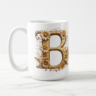 Mug Lettre B dorée élégante avec motif floral