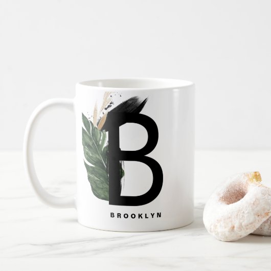 Mug Lettre B Monogram Gold Foil Tropical Personnalisé (Avec donut)