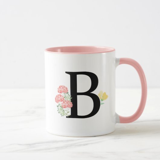 Mug Lettre B Monogramme Aquarelle Fleurs Chic (Droite)