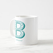 Mug Lettre B Monogramme Turquoise Nom moderne (Devant gauche)