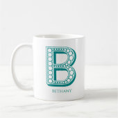 Mug Lettre B Monogramme Turquoise Nom moderne (Gauche)