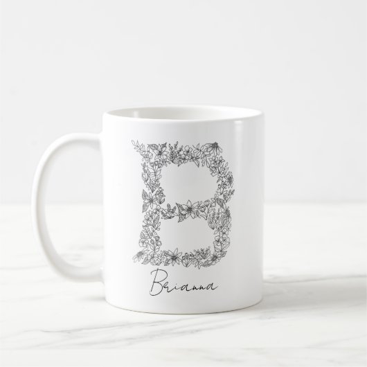 Mug LETTRE BLANCHE ET NOIRE Florale B (Gauche)