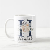 Mug LETTRE Bleue DE LA Marine H Peach Crème Florale Mo (Gauche)