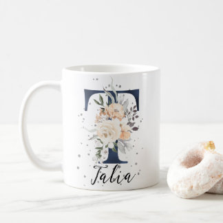Mug LETTRE Bleue DE LA Marine T Peach Crème Florale Mo