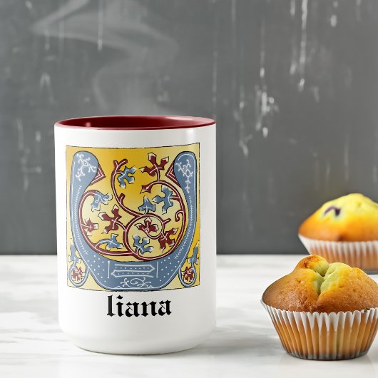 MUG LETTRE BLEUE MOYENNE ET ROUGE IVÉ ÉCLAIRÉ U