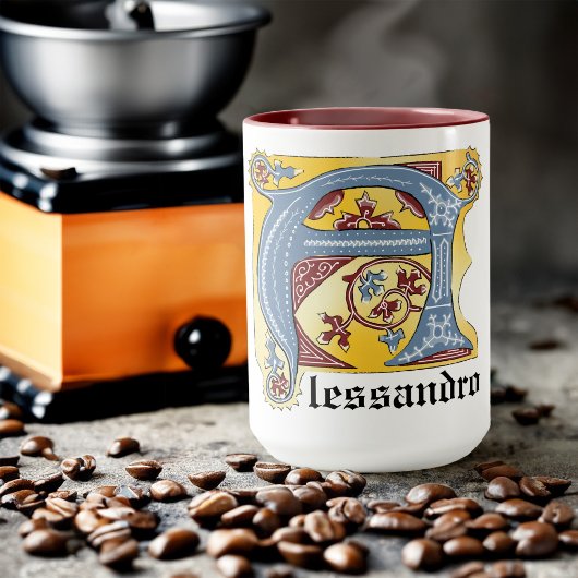 MUG LETTRE BLEUE MOYENNE ET ROUGE LIVRE ÉCLAIRÉ A