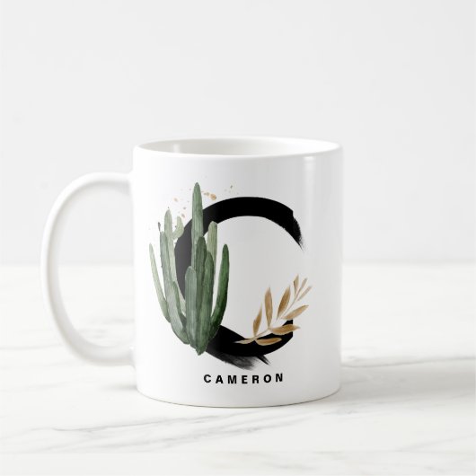 Mug Lettre boho C Monogramme Aquarelle Tropical Cactus (Gauche)